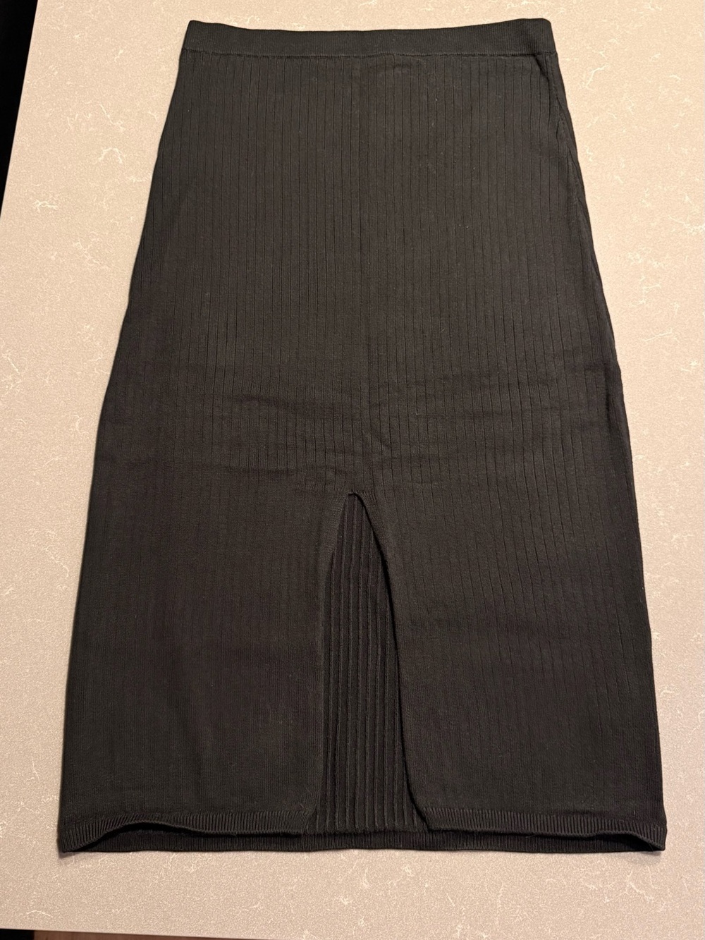 Free People Black Ribbed Midi-skirt with Slit